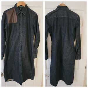 Lauren Jeans Co Denim Leather Patch Shirt Dress Womens Sz M Western Rodeo Dark